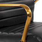Chaise de bureau mi-dossier, similicuir, soutien lombaire intégré, inclinaison verrouillable, base et accoudoirs dorés, roulettes doubles, marine / selle / crème / noir / blanc, usage individuel