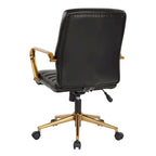 Chaise de bureau mi-dossier, similicuir, soutien lombaire intégré, inclinaison verrouillable, base et accoudoirs dorés, roulettes doubles, marine / selle / crème / noir / blanc, usage individuel