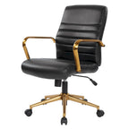 Chaise de bureau mi-dossier, similicuir, soutien lombaire intégré, inclinaison verrouillable, base et accoudoirs dorés, roulettes doubles, marine / selle / crème / noir / blanc, usage individuel