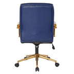 Chaise de bureau mi-dossier, similicuir, soutien lombaire intégré, inclinaison verrouillable, base et accoudoirs dorés, roulettes doubles, marine / selle / crème / noir / blanc, usage individuel