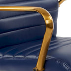 Chaise de bureau mi-dossier, similicuir, soutien lombaire intégré, inclinaison verrouillable, base et accoudoirs dorés, roulettes doubles, marine / selle / crème / noir / blanc, usage individuel
