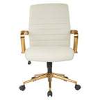 Chaise de bureau mi-dossier, similicuir, soutien lombaire intégré, inclinaison verrouillable, base et accoudoirs dorés, roulettes doubles, marine / selle / crème / noir / blanc, usage individuel