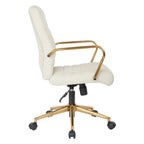 Chaise de bureau mi-dossier, similicuir, soutien lombaire intégré, inclinaison verrouillable, base et accoudoirs dorés, roulettes doubles, marine / selle / crème / noir / blanc, usage individuel