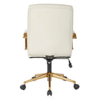 Chaise de bureau mi-dossier, similicuir, soutien lombaire intégré, inclinaison verrouillable, base et accoudoirs dorés, roulettes doubles, marine / selle / crème / noir / blanc, usage individuel