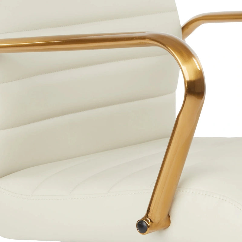 Chaise de bureau mi-dossier, similicuir, soutien lombaire intégré, inclinaison verrouillable, base et accoudoirs dorés, roulettes doubles, marine / selle / crème / noir / blanc, usage individuel