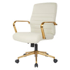 Chaise de bureau mi-dossier, similicuir, soutien lombaire intégré, inclinaison verrouillable, base et accoudoirs dorés, roulettes doubles, marine / selle / crème / noir / blanc, usage individuel