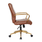 Chaise de bureau mi-dossier, similicuir, soutien lombaire intégré, inclinaison verrouillable, base et accoudoirs dorés, roulettes doubles, marine / selle / crème / noir / blanc, usage individuel