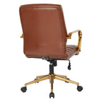 Chaise de bureau mi-dossier, similicuir, soutien lombaire intégré, inclinaison verrouillable, base et accoudoirs dorés, roulettes doubles, marine / selle / crème / noir / blanc, usage individuel
