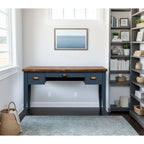 Bureau de 53 pouces, style maison de campagne moderne, tiroir à clavier escamotable, 2 tiroirs latéraux, peuplier et aulne noueux, Denim bleu et Whiskey, pour 1 personne