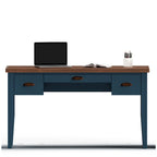 Bureau de 53 pouces, style maison de campagne moderne, tiroir à clavier escamotable, 2 tiroirs latéraux, peuplier et aulne noueux, Denim bleu et Whiskey, pour 1 personne