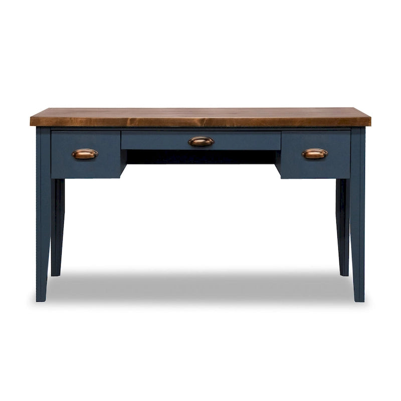 Bureau de 53 pouces, style maison de campagne moderne, tiroir à clavier escamotable, 2 tiroirs latéraux, peuplier et aulne noueux, Denim bleu et Whiskey, pour 1 personne