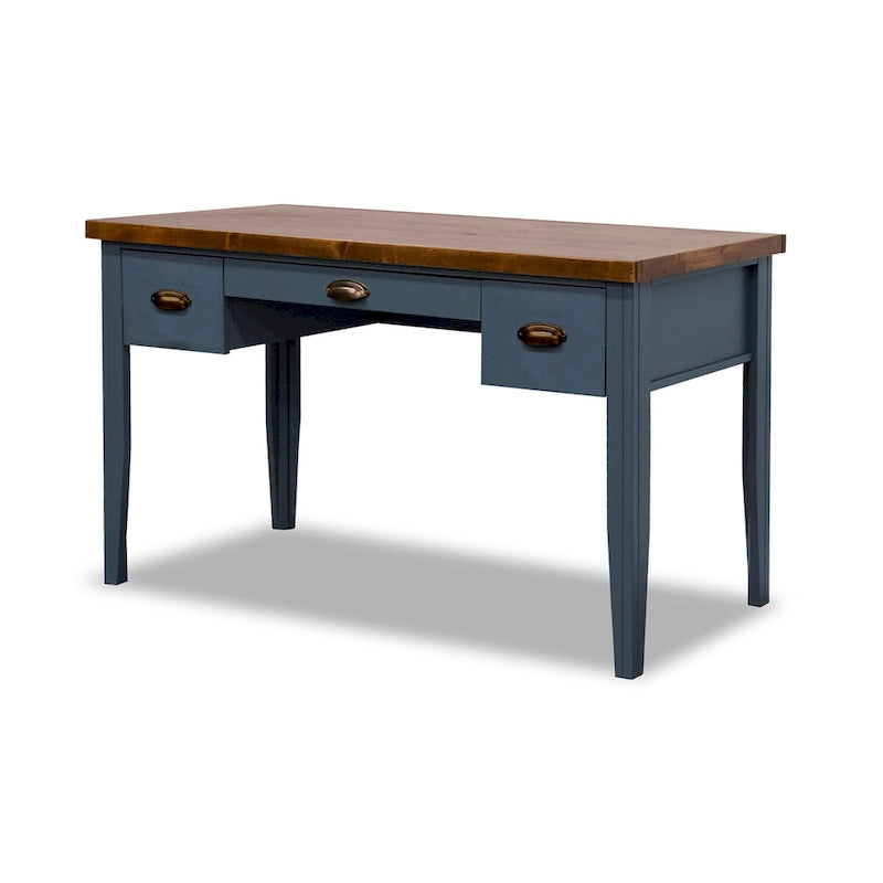 Bureau de 53 pouces, style maison de campagne moderne, tiroir à clavier escamotable, 2 tiroirs latéraux, peuplier et aulne noueux, Denim bleu et Whiskey, pour 1 personne