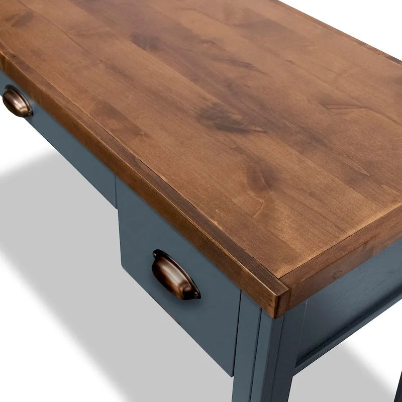 Bureau de 53 pouces, style maison de campagne moderne, tiroir à clavier escamotable, 2 tiroirs latéraux, peuplier et aulne noueux, Denim bleu et Whiskey, pour 1 personne