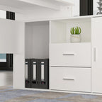 Bureau d'angle en L, réversible, grand plateau, MDF, poignées en métal, blanc, pour 1 personne