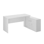 Bureau d'angle en L, réversible, grand plateau, MDF, poignées en métal, blanc, pour 1 personne