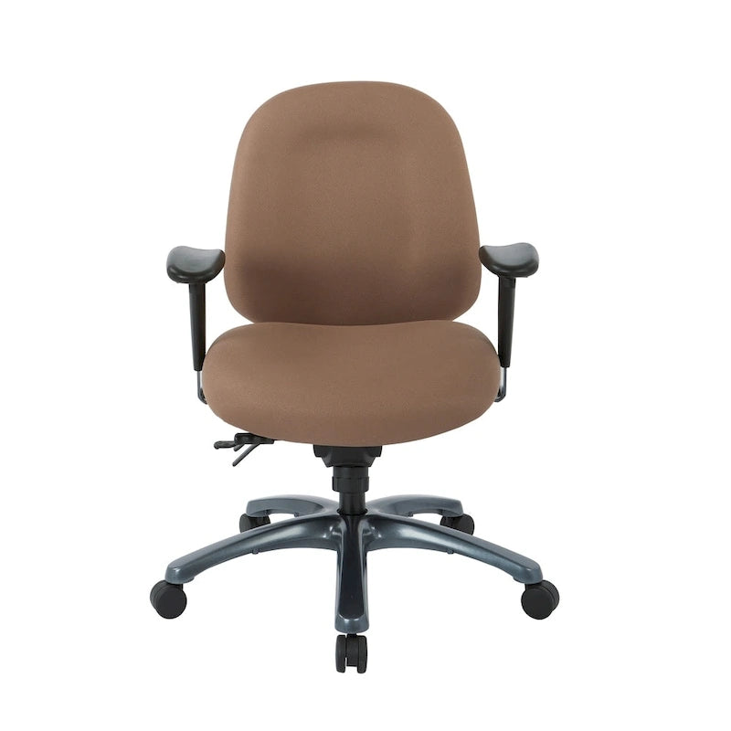 Chaise de bureau mi-dossier, réglage du dossier à crémaillère, glissière d'assise, soutien lombaire, accoudoirs réglables, base en titane, coloris Or Pailleté / Bleu / Taupe / Anthracite / Noir de Jais / Lie de Vin / Noir, 1 utilisateur