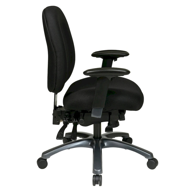 Chaise de bureau mi-dossier, réglage du dossier à crémaillère, glissière d'assise, soutien lombaire, accoudoirs réglables, base en titane, coloris Or Pailleté / Bleu / Taupe / Anthracite / Noir de Jais / Lie de Vin / Noir, 1 utilisateur