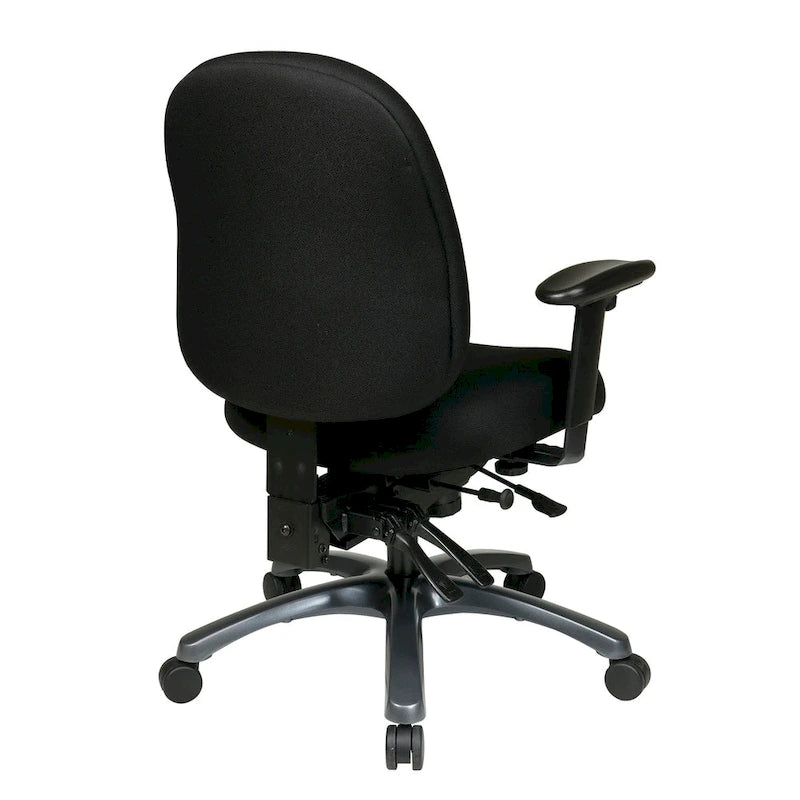 Chaise de bureau mi-dossier, réglage du dossier à crémaillère, glissière d'assise, soutien lombaire, accoudoirs réglables, base en titane, coloris Or Pailleté / Bleu / Taupe / Anthracite / Noir de Jais / Lie de Vin / Noir, 1 utilisateur