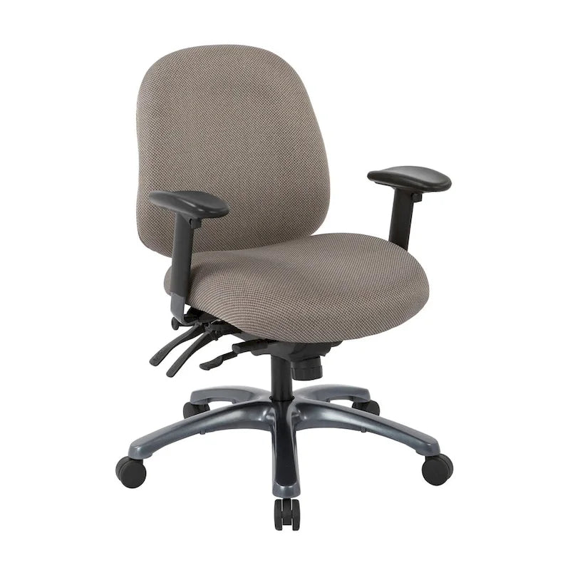 Chaise de bureau mi-dossier, réglage du dossier à crémaillère, glissière d'assise, soutien lombaire, accoudoirs réglables, base en titane, coloris Or Pailleté / Bleu / Taupe / Anthracite / Noir de Jais / Lie de Vin / Noir, 1 utilisateur