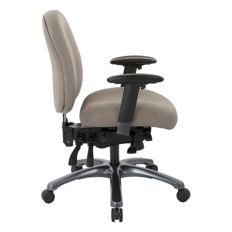 Chaise de bureau mi-dossier, réglage du dossier à crémaillère, glissière d'assise, soutien lombaire, accoudoirs réglables, base en titane, coloris Or Pailleté / Bleu / Taupe / Anthracite / Noir de Jais / Lie de Vin / Noir, 1 utilisateur