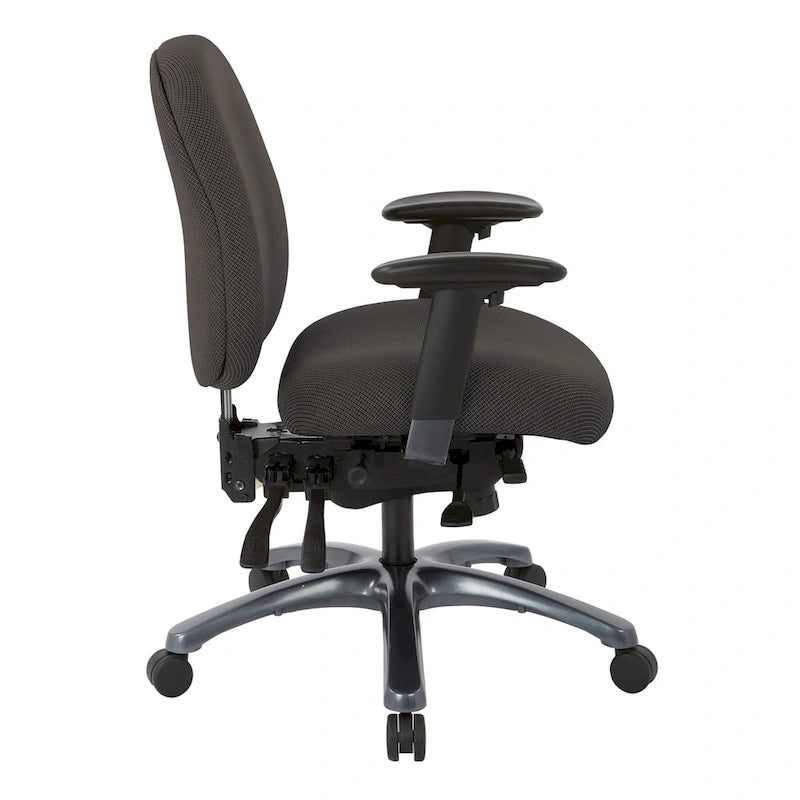 Chaise de bureau mi-dossier, réglage du dossier à crémaillère, glissière d'assise, soutien lombaire, accoudoirs réglables, base en titane, coloris Or Pailleté / Bleu / Taupe / Anthracite / Noir de Jais / Lie de Vin / Noir, 1 utilisateur