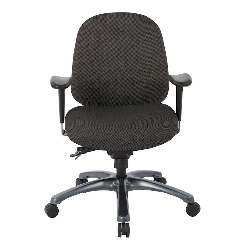 Chaise de bureau mi-dossier, réglage du dossier à crémaillère, glissière d'assise, soutien lombaire, accoudoirs réglables, base en titane, coloris Or Pailleté / Bleu / Taupe / Anthracite / Noir de Jais / Lie de Vin / Noir, 1 utilisateur