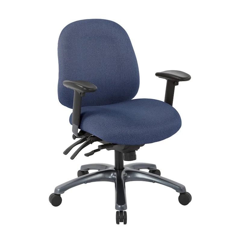 Chaise de bureau mi-dossier, réglage du dossier à crémaillère, glissière d'assise, soutien lombaire, accoudoirs réglables, base en titane, coloris Or Pailleté / Bleu / Taupe / Anthracite / Noir de Jais / Lie de Vin / Noir, 1 utilisateur