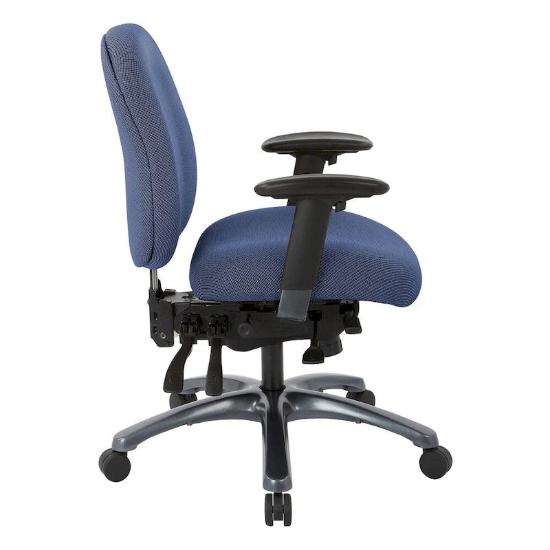 Chaise de bureau mi-dossier, réglage du dossier à crémaillère, glissière d'assise, soutien lombaire, accoudoirs réglables, base en titane, coloris Or Pailleté / Bleu / Taupe / Anthracite / Noir de Jais / Lie de Vin / Noir, 1 utilisateur