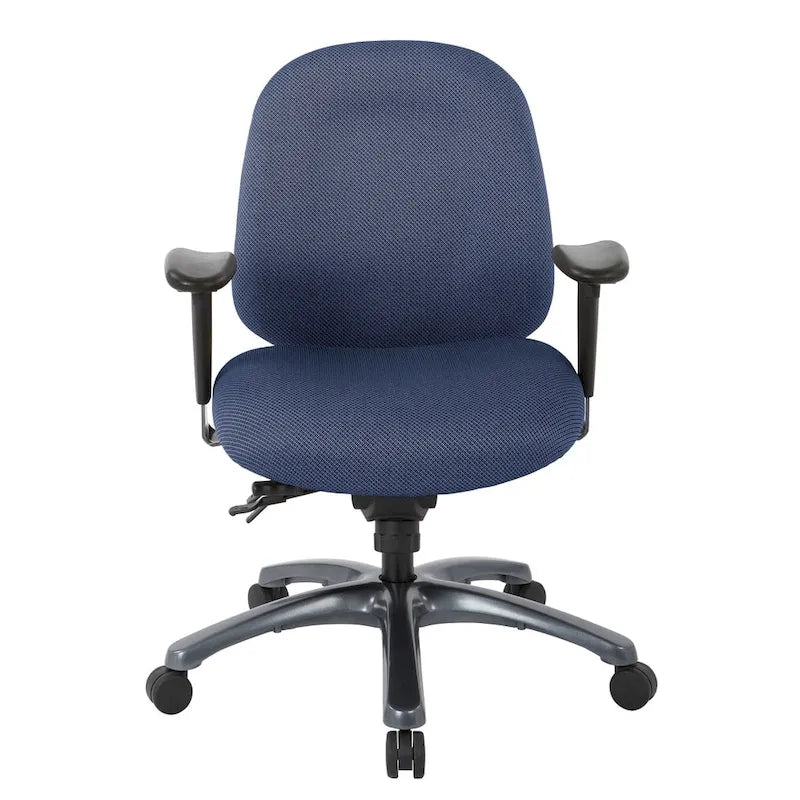 Chaise de bureau mi-dossier, réglage du dossier à crémaillère, glissière d'assise, soutien lombaire, accoudoirs réglables, base en titane, coloris Or Pailleté / Bleu / Taupe / Anthracite / Noir de Jais / Lie de Vin / Noir, 1 utilisateur
