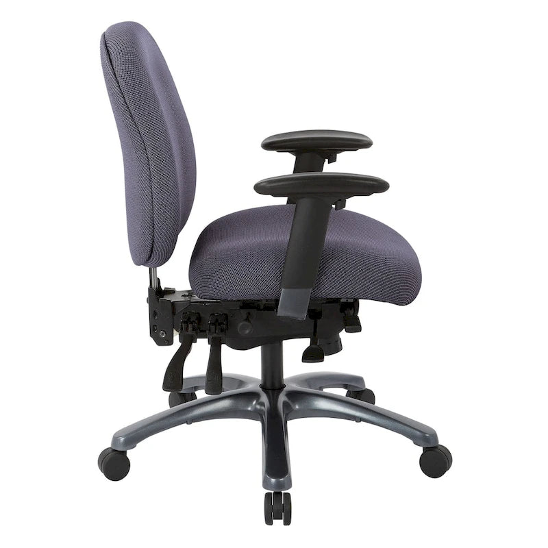 Chaise de bureau mi-dossier, réglage du dossier à crémaillère, glissière d'assise, soutien lombaire, accoudoirs réglables, base en titane, coloris Or Pailleté / Bleu / Taupe / Anthracite / Noir de Jais / Lie de Vin / Noir, 1 utilisateur