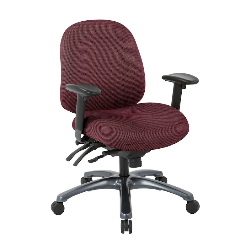 Chaise de bureau mi-dossier, réglage du dossier à crémaillère, glissière d'assise, soutien lombaire, accoudoirs réglables, base en titane, coloris Or Pailleté / Bleu / Taupe / Anthracite / Noir de Jais / Lie de Vin / Noir, 1 utilisateur