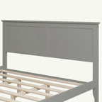Lit Plateforme Queen, Tête de Lit à Lattes, Pin Massif et MDF, Pieds Coniques, Finition Résistante à l'Usure, Blanc / Gris, Pour 2 Personnes