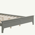 Lit Plateforme Queen, Tête de Lit à Lattes, Pin Massif et MDF, Pieds Coniques, Finition Résistante à l'Usure, Blanc / Gris, Pour 2 Personnes