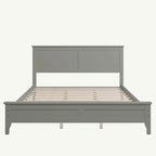 Lit Plateforme Queen, Tête de Lit à Lattes, Pin Massif et MDF, Pieds Coniques, Finition Résistante à l'Usure, Blanc / Gris, Pour 2 Personnes