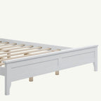 Lit Plateforme Queen, Tête de Lit à Lattes, Pin Massif et MDF, Pieds Coniques, Finition Résistante à l'Usure, Blanc / Gris, Pour 2 Personnes