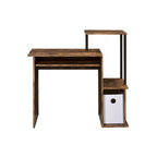 Bureau d'ordinateur, tablette coulissante pour clavier, étagère de bureau, 2 compartiments de rangement ouverts, bois, chêne vieilli et noir / blanc antique et noir / noir, 1 personne