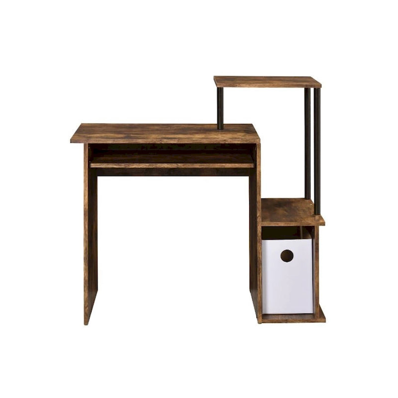 Bureau d'ordinateur, tablette coulissante pour clavier, étagère de bureau, 2 compartiments de rangement ouverts, bois, chêne vieilli et noir / blanc antique et noir / noir, 1 personne
