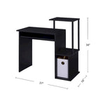 Bureau d'ordinateur, tablette coulissante pour clavier, étagère de bureau, 2 compartiments de rangement ouverts, bois, chêne vieilli et noir / blanc antique et noir / noir, 1 personne