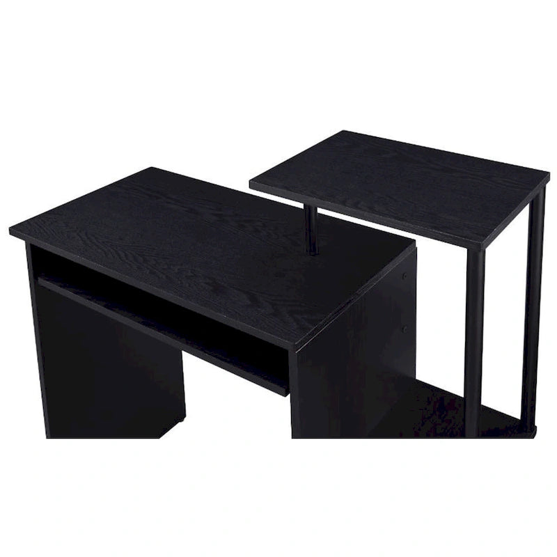 Bureau d'ordinateur, tablette coulissante pour clavier, étagère de bureau, 2 compartiments de rangement ouverts, bois, chêne vieilli et noir / blanc antique et noir / noir, 1 personne