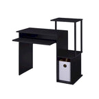 Bureau d'ordinateur, tablette coulissante pour clavier, étagère de bureau, 2 compartiments de rangement ouverts, bois, chêne vieilli et noir / blanc antique et noir / noir, 1 personne