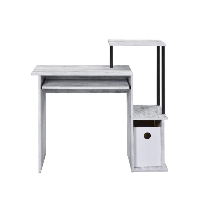 Bureau d'ordinateur, tablette coulissante pour clavier, étagère de bureau, 2 compartiments de rangement ouverts, bois, chêne vieilli et noir / blanc antique et noir / noir, 1 personne