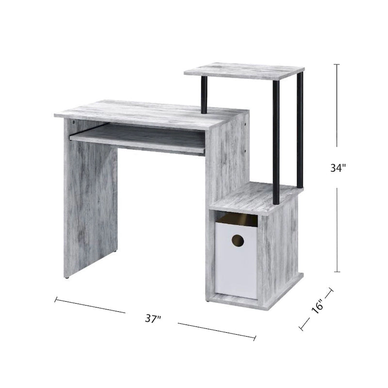Bureau d'ordinateur, tablette coulissante pour clavier, étagère de bureau, 2 compartiments de rangement ouverts, bois, chêne vieilli et noir / blanc antique et noir / noir, 1 personne