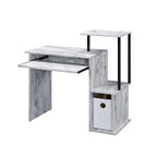 Bureau d'ordinateur, tablette coulissante pour clavier, étagère de bureau, 2 compartiments de rangement ouverts, bois, chêne vieilli et noir / blanc antique et noir / noir, 1 personne