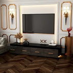 Console TV murale flottante, 3 tiroirs, finition brillante, noire, pour 1 personne