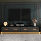 Console TV murale flottante, 3 tiroirs, finition brillante, noire, pour 1 personne