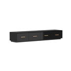 Console TV murale flottante, 3 tiroirs, finition brillante, noire, pour 1 personne