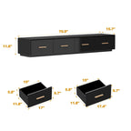 Console TV murale flottante, 3 tiroirs, finition brillante, noire, pour 1 personne