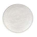 Table basse ronde, manguier, cadre découpé en treillis diamant, sculpture vieillie, blanc délavé, pour 1 personne