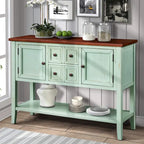 Console, 4 tiroirs, 2 placards, étagère inférieure, pieds fuselés, pin et MDF, bleu rétro / marine / blanc / expresso / gris, 1 personne
