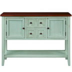 Console, 4 tiroirs, 2 placards, étagère inférieure, pieds fuselés, pin et MDF, bleu rétro / marine / blanc / expresso / gris, 1 personne